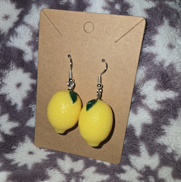 Vibrant Lemon-Shaped Resin Dangle Earrings for Women - Stunning Fruit Design - Picture 3 of 3